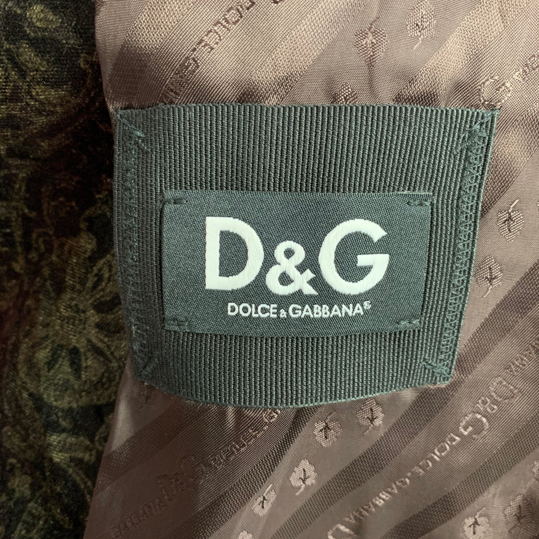 D&G by DOLCE & GABBANA Size 40 Black & Gold Print Velvet Sport Coat