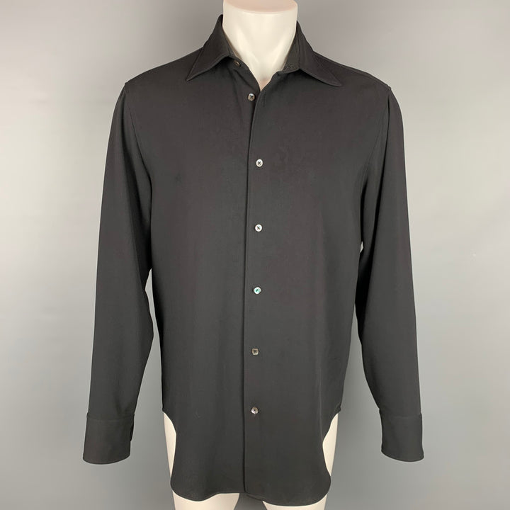 ARMANI COLLEZIONI Size M Black Polyester Blend Button Up Long Sleeve Shirt
