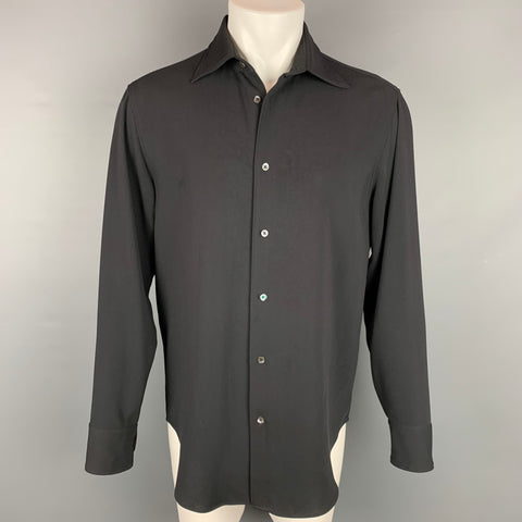ARMANI COLLEZIONI Talla M Camisa de manga larga con botones en mezcla de poliéster negra