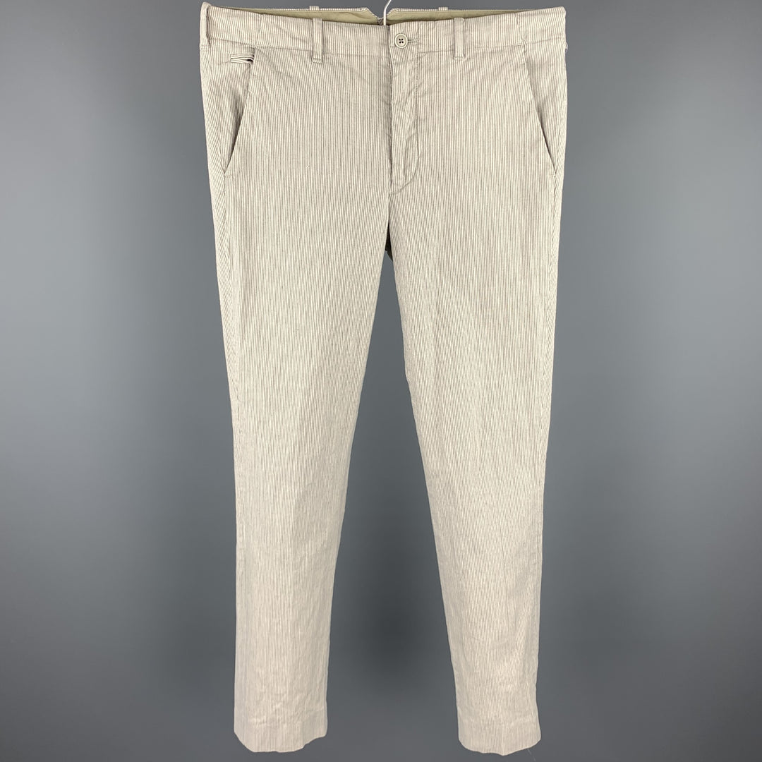 JOHN VARVATOS Talla 28 Pantalones casuales con cremallera y mezcla de algodón color crema a rayas