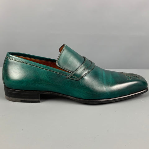 A. TESTONI Size 8.5 Green Antique Leather Slip On Loafers