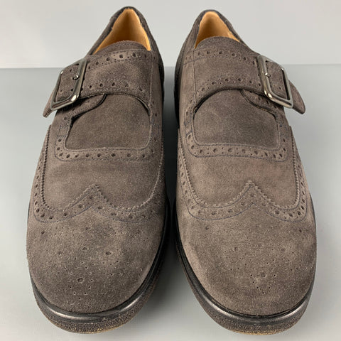 GIORGIO ARMANI Size 11 Brown Perforated Leather Monk Strap Loafers