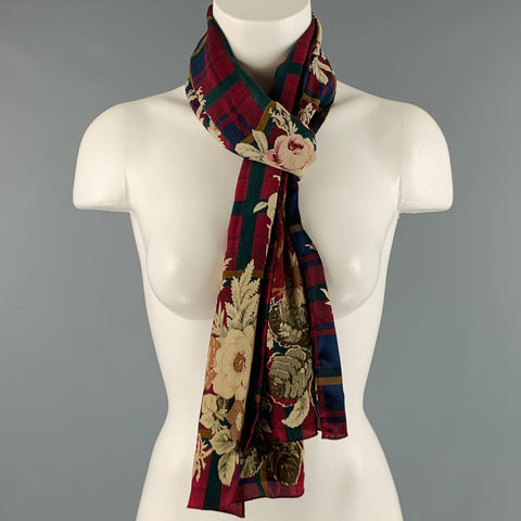 RALPH LAUREN Burgundy Multi Color Plaid Floral Scarf