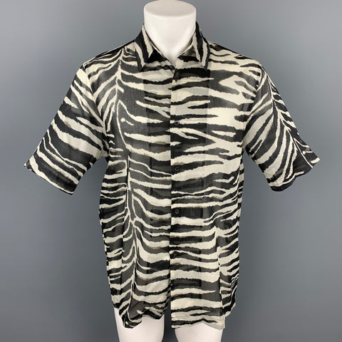 DRIES VAN NOTEN S/S 20 Size XS Black & White Zebra Cotton Camp Short Sleeve Shirt