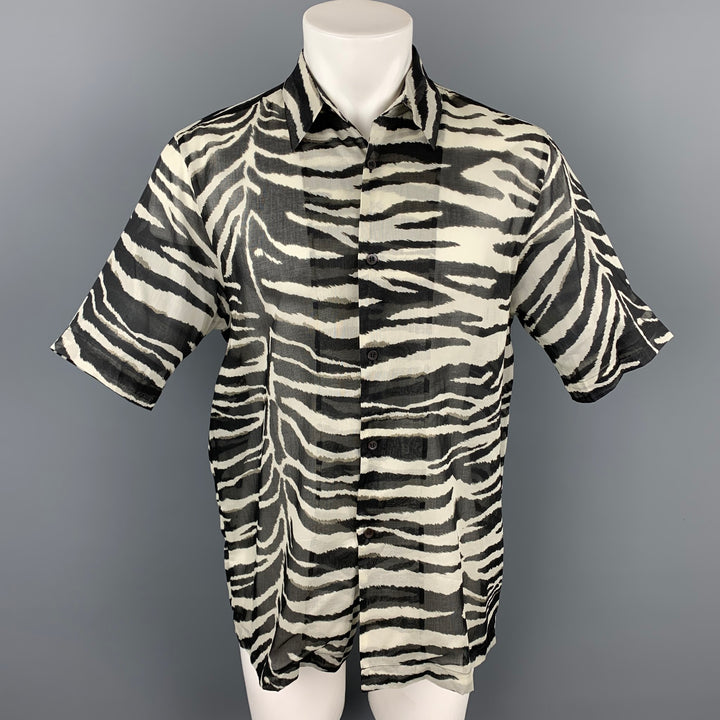 DRIES VAN NOTEN S/S 20 Size XS Black & White Zebra Cotton Button Up Short Sleeve Shirt