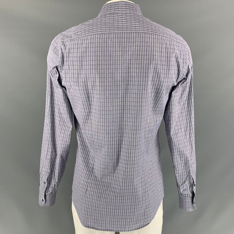 GUCCI Size L Navy & Grey Plaid Classic Long Sleeve Shirt