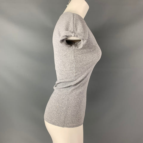 BRUNELLO CUCINELLI Size S Grey Heather Ribbed Cotton Scoop Neck T-Shirt