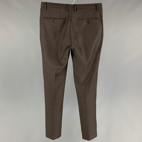 INCOTEX Size 30 Brown Wool Flat Front Dress Pants