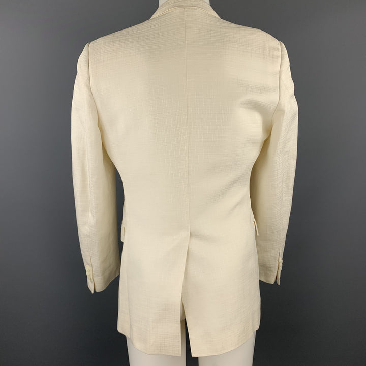 DOLCE & GABBANA Size 40 Cream Textured Cotton / Silk Peak Lapel Sport Coat