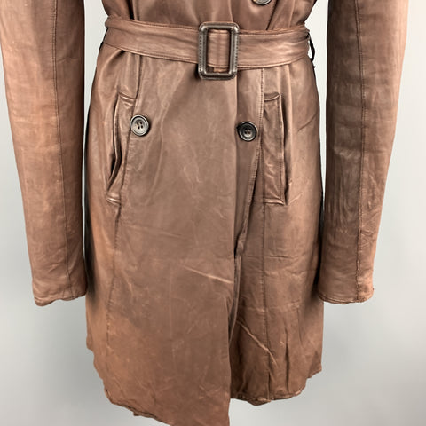 SISII Size M Brown Distressed LeatherDouble Breasted Puff Sleeve Coat
