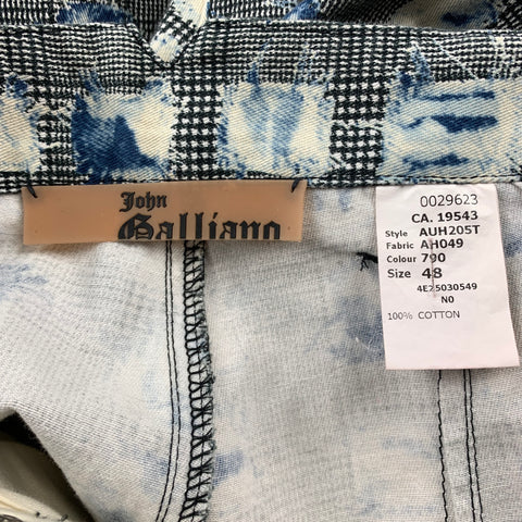 JOHN GALLIANO Size 32 Black & Blue Print Cotton Button Fly Curved Leg Pants