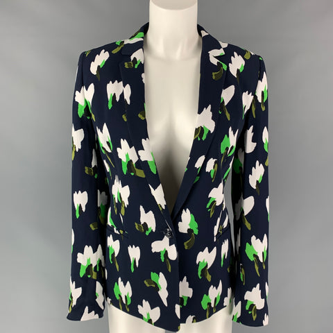 ESCADA Taille 6 Veste surdimensionnée en viscose à imprimé abstrait bleu marine et blanc