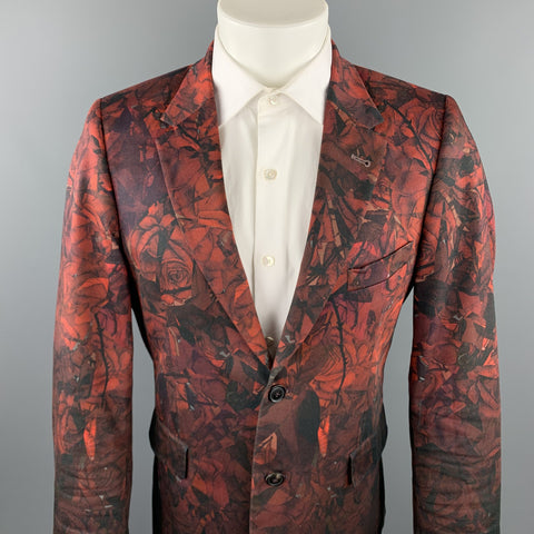 PAUL SMITH Size 40 Burgundy & Black Print Cotton Blend Notch Lapel Sport Coat