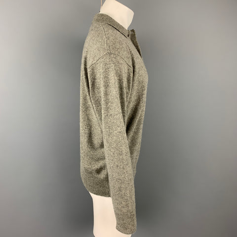POLO de RALPH LAUREN Talla L Jersey de manga larga de cachemira de punto gris jaspeado