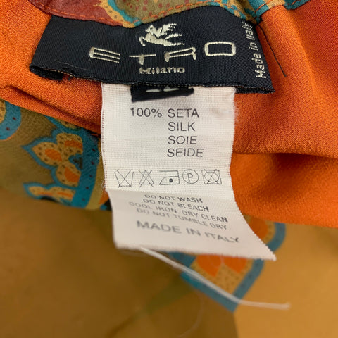 ETRO Size 6 Orange Multi-Color Silk Paisley Long Skirt