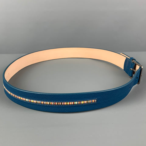 PAUL SMITH Size 34 Blue Multi-Color Stripe Leather Belt