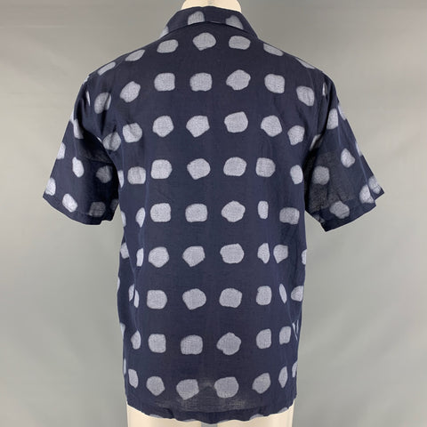 FOLK Taille S Navy Dots Lin Coton Camp Chemise à manches courtes