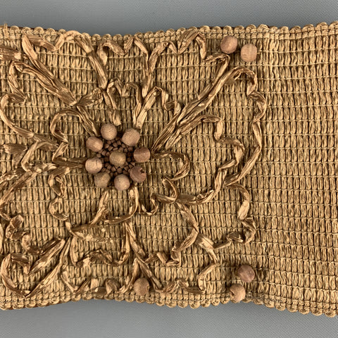 DONNA KARAN Size S Woven Beige Beaded Flower Embroidered Elastic Waist Belt