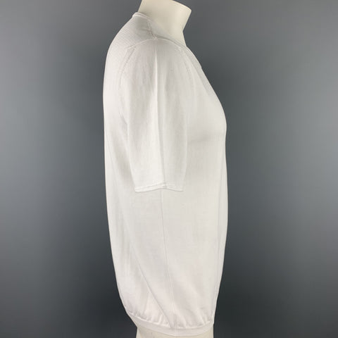 ELEVENTY Size XL White Knitted Cotton Crew-Neck T-shirt