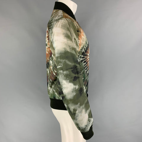 VALENTINO Size 38 Olive Brown Cream Tie Dye Polyamide Jacket