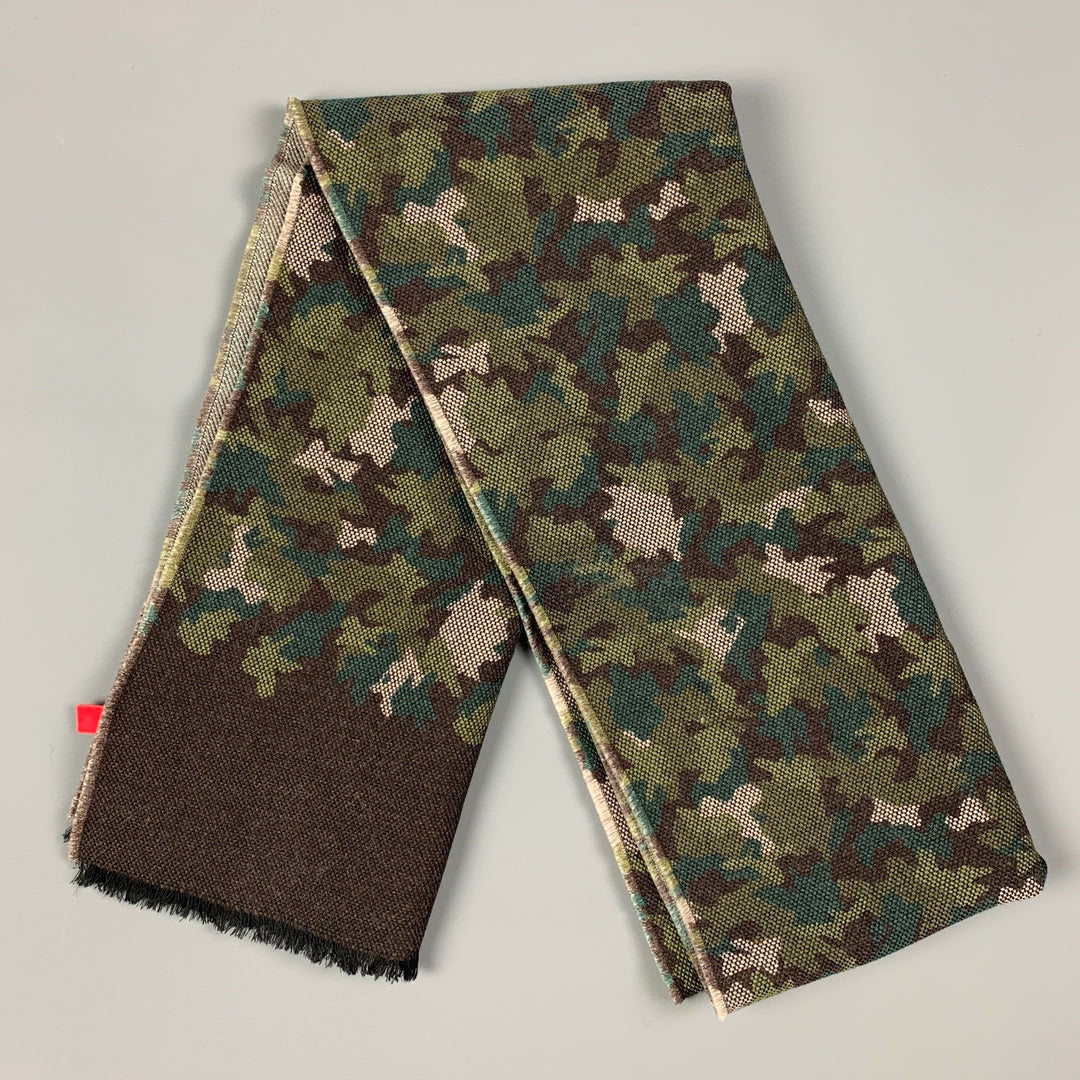 ALTEA Taupe Green Camoflage Knitted Wool Silk Scarf