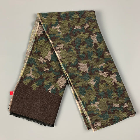 ALTEA Écharpe en soie et laine tricotée camouflage vert taupe