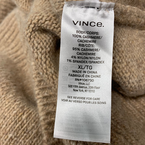 VINCE Size XL Beige Camel Knit Cashmere Crew Neck Sweater