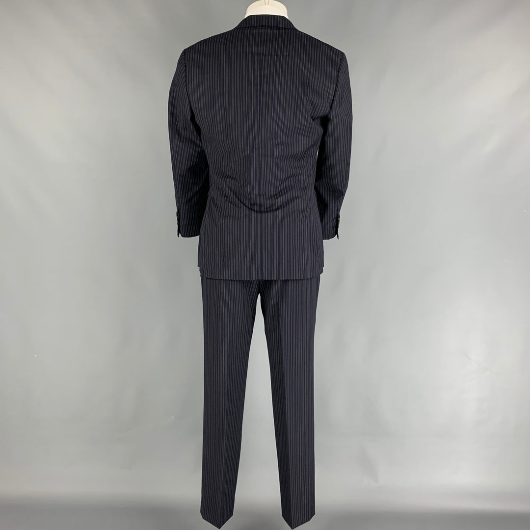 ERMENEGILDO ZEGNA Size 38 Navy & Brown Stripe Wool Notch Lapel Suit