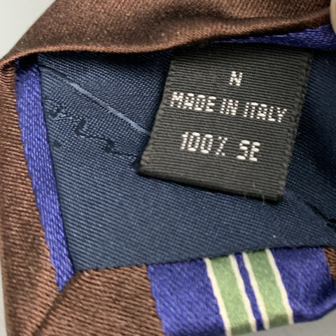 MICKY Brown Green Blue Stripe Silk Tie