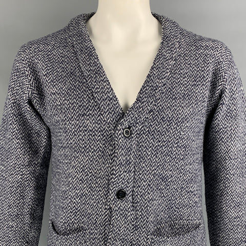 TS (S) Size L Navy & Grey Knitted Wool Buttoned Cardigan