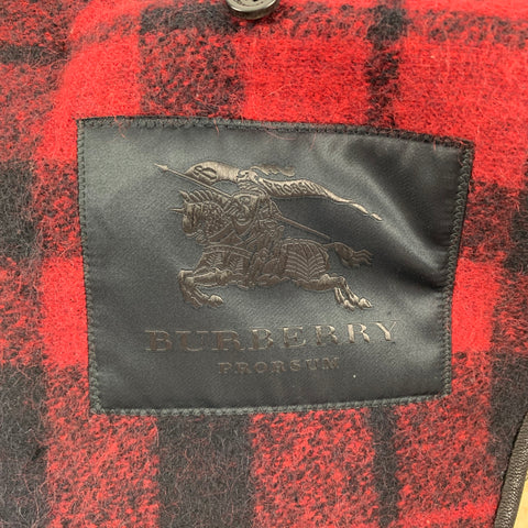 BURBERRY PRORSUM Fall 2011 Size 38 Red & Black Buffalo Plaid Polyester / Wool Peacoat
