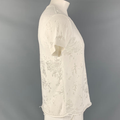 IRO 'NASTA Size L White Distressed Cotton Blend Crew-Neck T-shirt