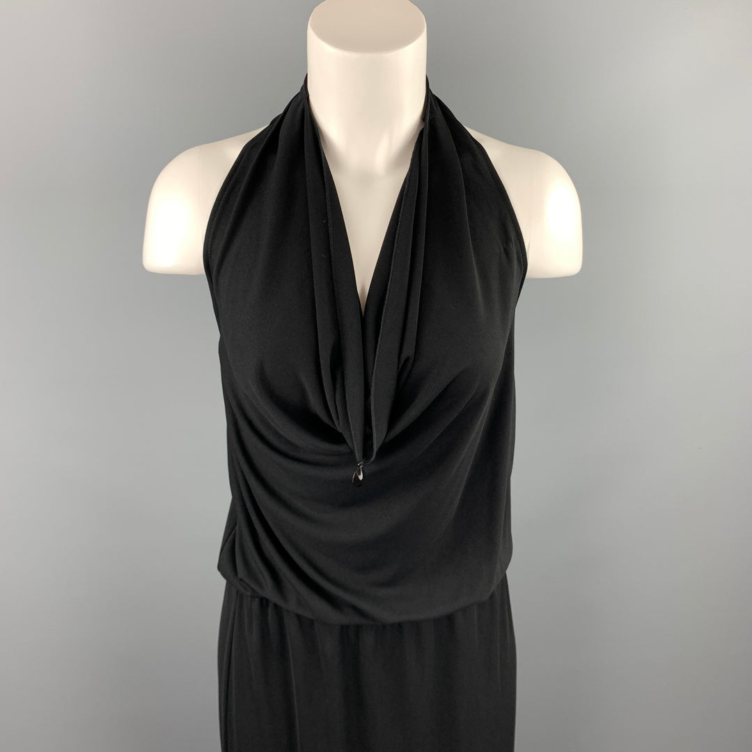 ST. JOHN Size 6 Black Acetate Blend Halter Cocktail Dress