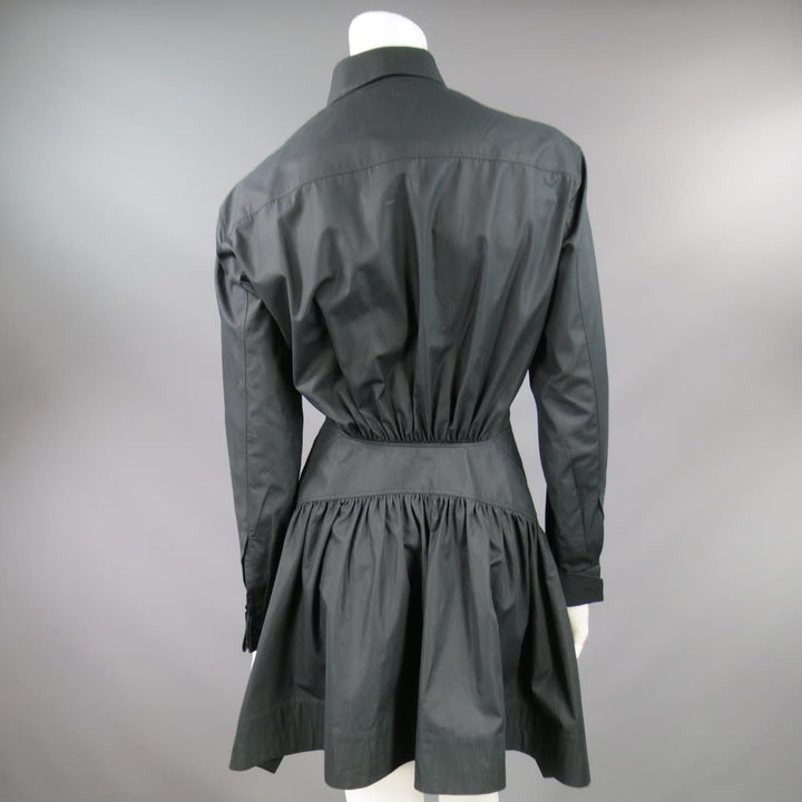 ALAIA Size US 10 Black Cotton Gathered Back Skirt Collared Shirt Dress