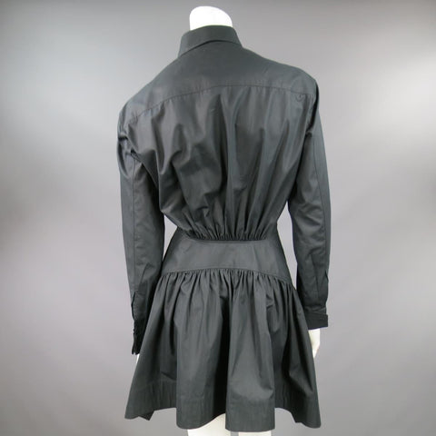 ALAIA Talla US 10 Vestido camisero con cuello y falda en la espalda de algodón negro