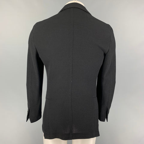 ST CROIX Size 36 Black Knitted Wool Notch Lapel Sport Coat