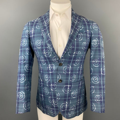 SOUTHWIK for JOURNAL STANDARD Size 34 Short Blue Plaid Notch Lapel Sport Coat