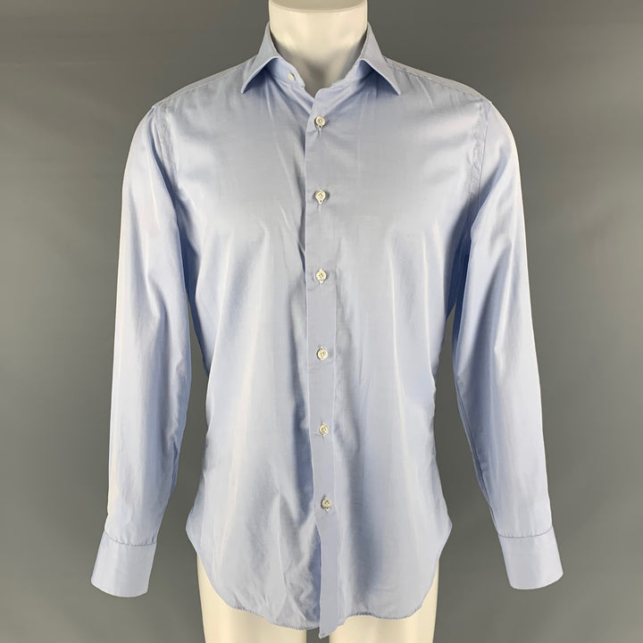 LUCA AVITABILE Size M Blue Solid Cotton Button Up Long Sleeve Shirt