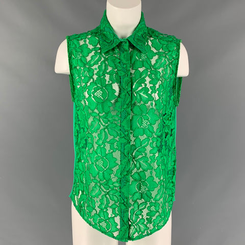 SANDRO Size 2 Green Rayon & Polyamide Lace Skirt