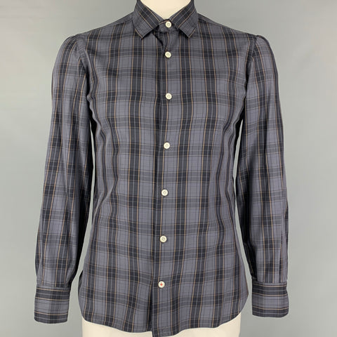 ISAIA Size L Grey &  Black Plaid Cotton Button Up  Long Sleeve Shirt