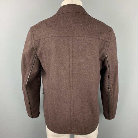 RYAN ROBERTS Size S Brown Wool Notch Lapel Zip Up Jacket