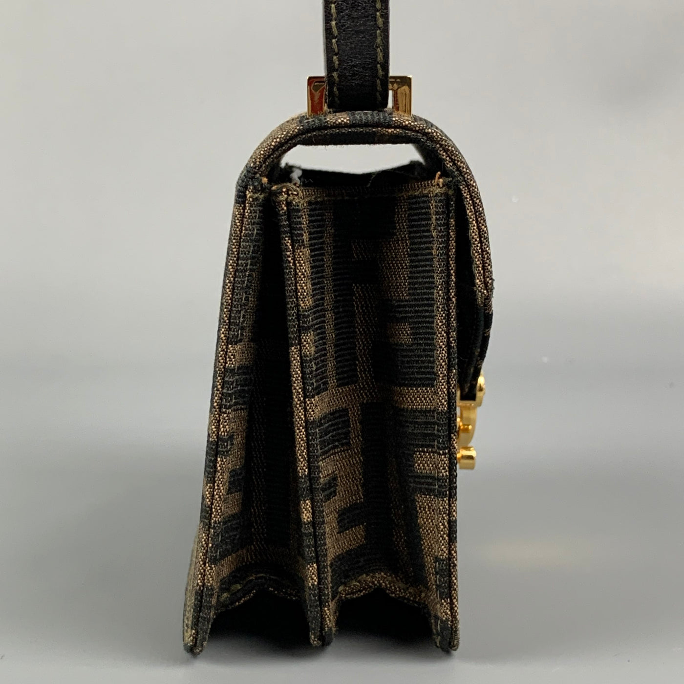 FENDI Brown & Tan Monogram Canvas Cross Body Mini Handbag