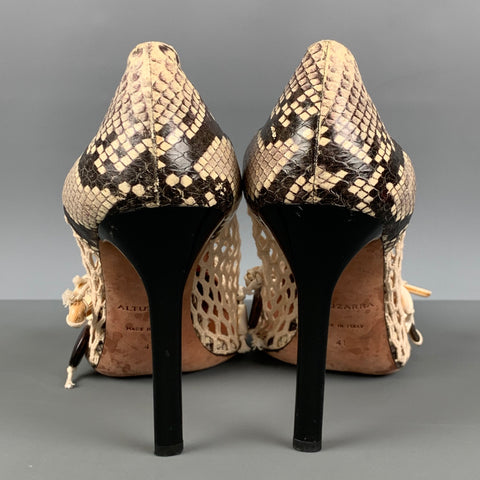 ALTUZARRA Talla 11 Zapatos de tacón con piel de serpiente en relieve de cuero marrón beige