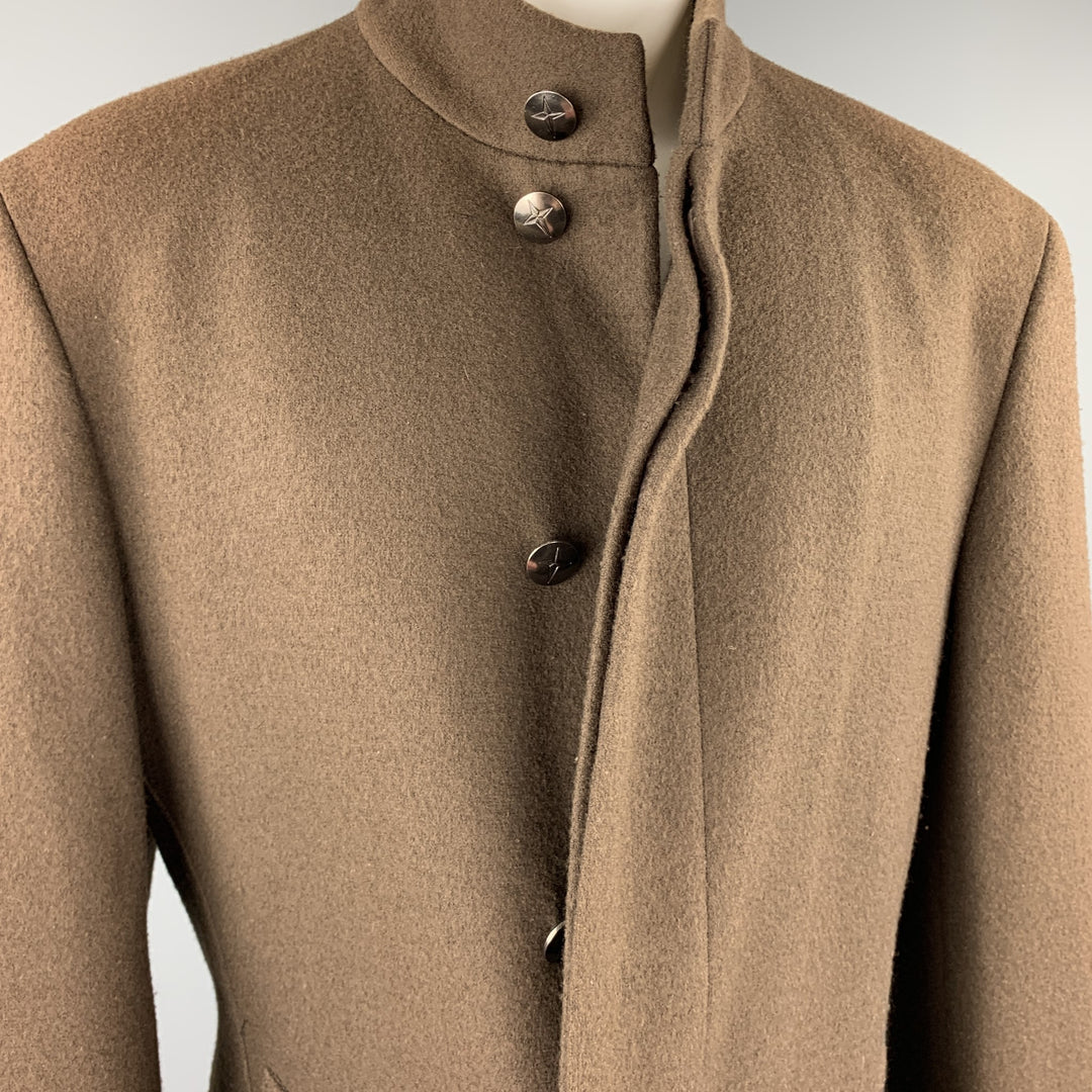 THIERRY MUGLER Size 40 Brown Wool High Collar Hidden Placket Coat