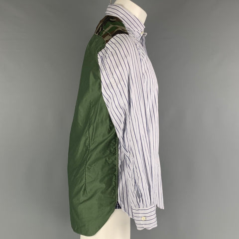 JUNYA WATANABE Size M White Navy Stripe Cotton Club Collar Long Sleeve Shirt