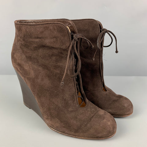 CHRISTIAN LOUBOUTIN Talla 10 Botas de cuña de ante marrón