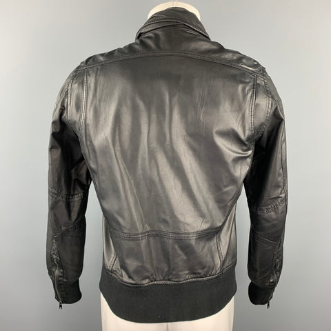 DIESEL Taille M Veste en cuir noir Zip &amp; Snaps