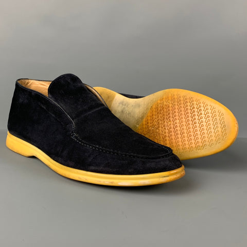 LORO PIANA Size 9.5 Navy Yellow Leather Open Walk Boots