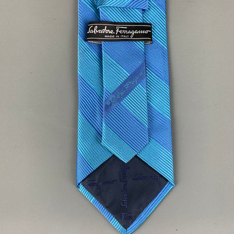 SALVATORE FERRAGAMO Light Blue Diagonal Stripe Silk Tie