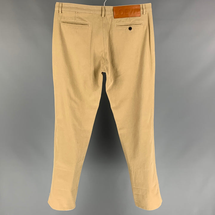 LOEWE Size 34 Khaki Cotton Button Fly Casual Pants